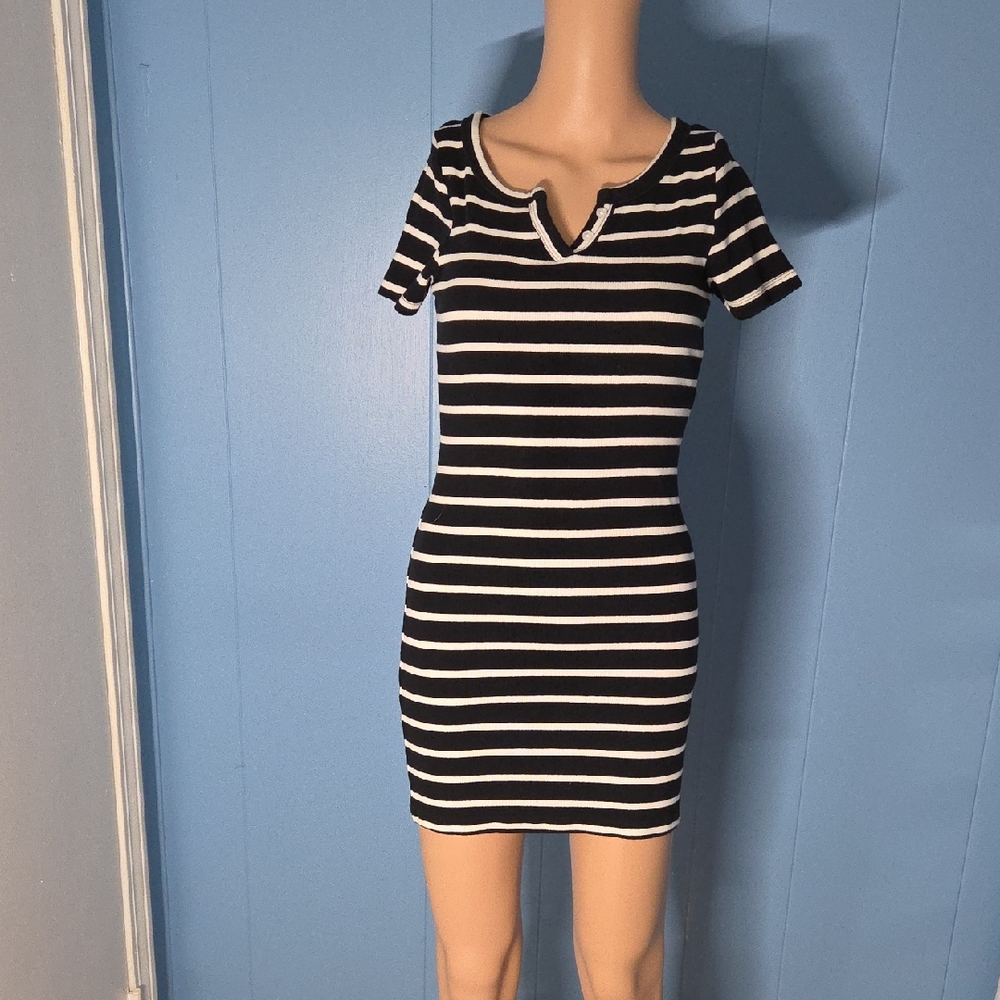 SO Black and White Striped Mini Dress
